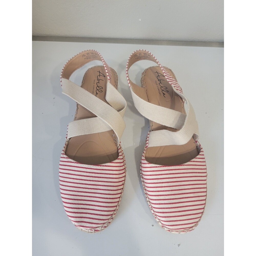 Abella True Comfort Striped Espadrilles Sandals Womens Size 8.5 M Red White